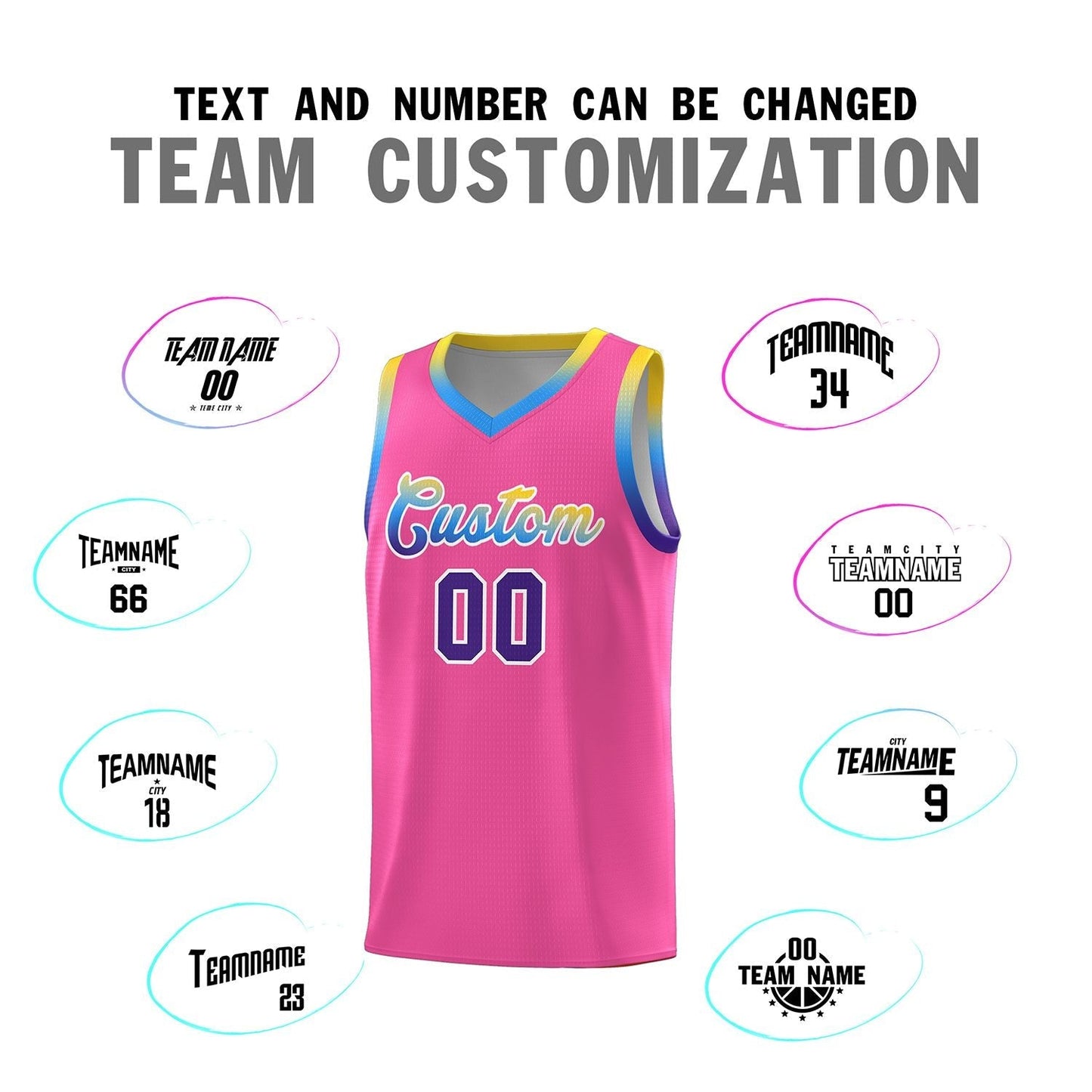 Custom Pink Personalized Gradient Font Sports Uniform Basketball Jersey