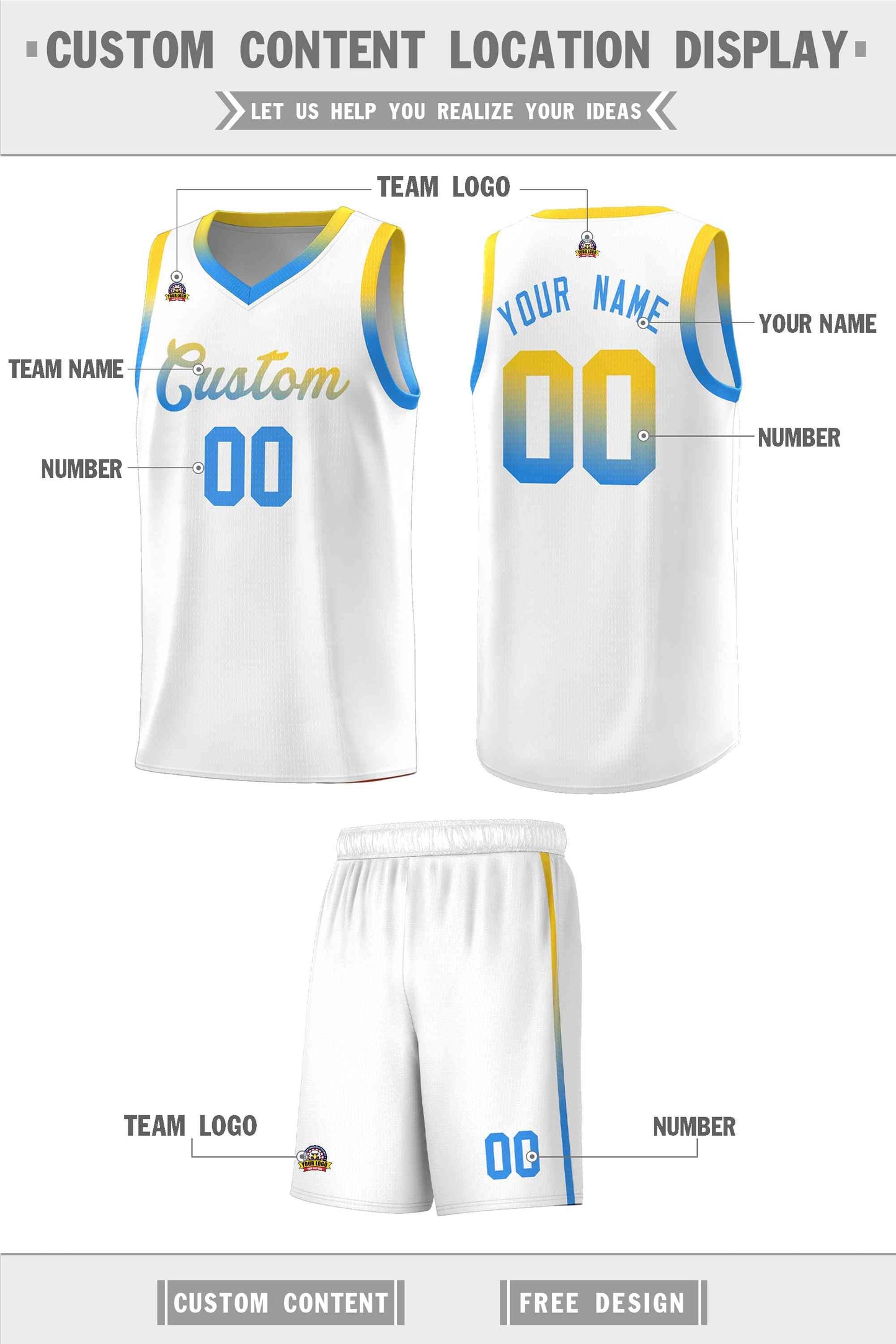 Custom White Personalized Gradient Font Sports Uniform Basketball Jersey