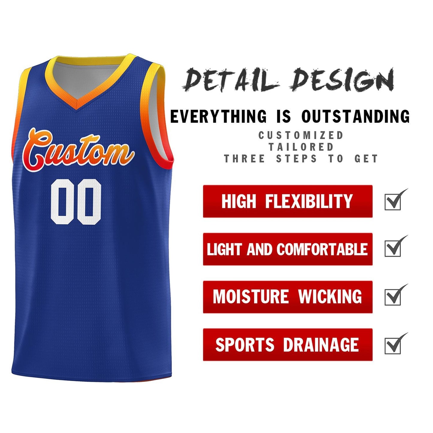 Custom Royal Personalized Gradient Font Sports Uniform Basketball Jersey