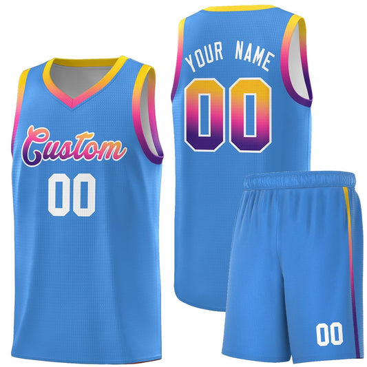 Custom Powder Blue Personalized Gradient Font Sports Uniform Basketball Jersey