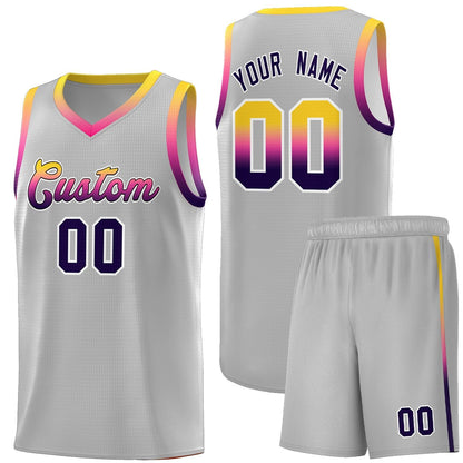 Custom Gray Personalized Gradient Font Sports Uniform Basketball Jersey