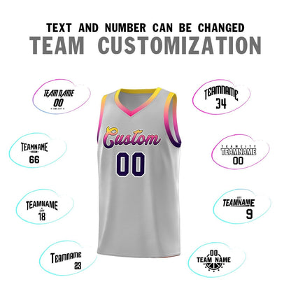 Custom Gray Personalized Gradient Font Sports Uniform Basketball Jersey