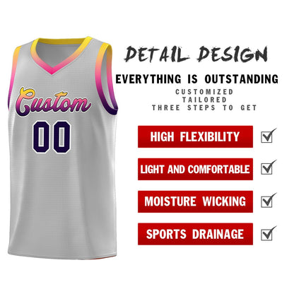 Custom Gray Personalized Gradient Font Sports Uniform Basketball Jersey