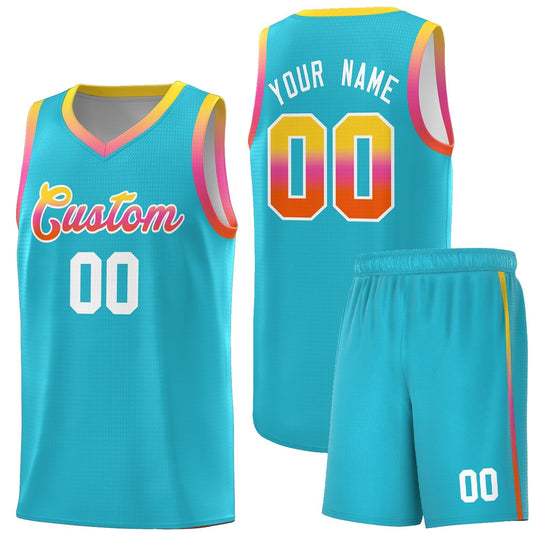 Custom Sky Blue Personalized Gradient Font Sports Uniform Basketball Jersey