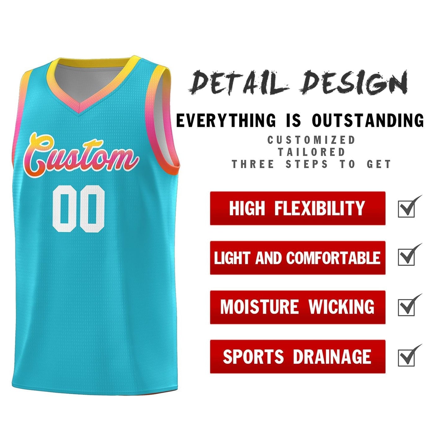 Custom Sky Blue Personalized Gradient Font Sports Uniform Basketball Jersey