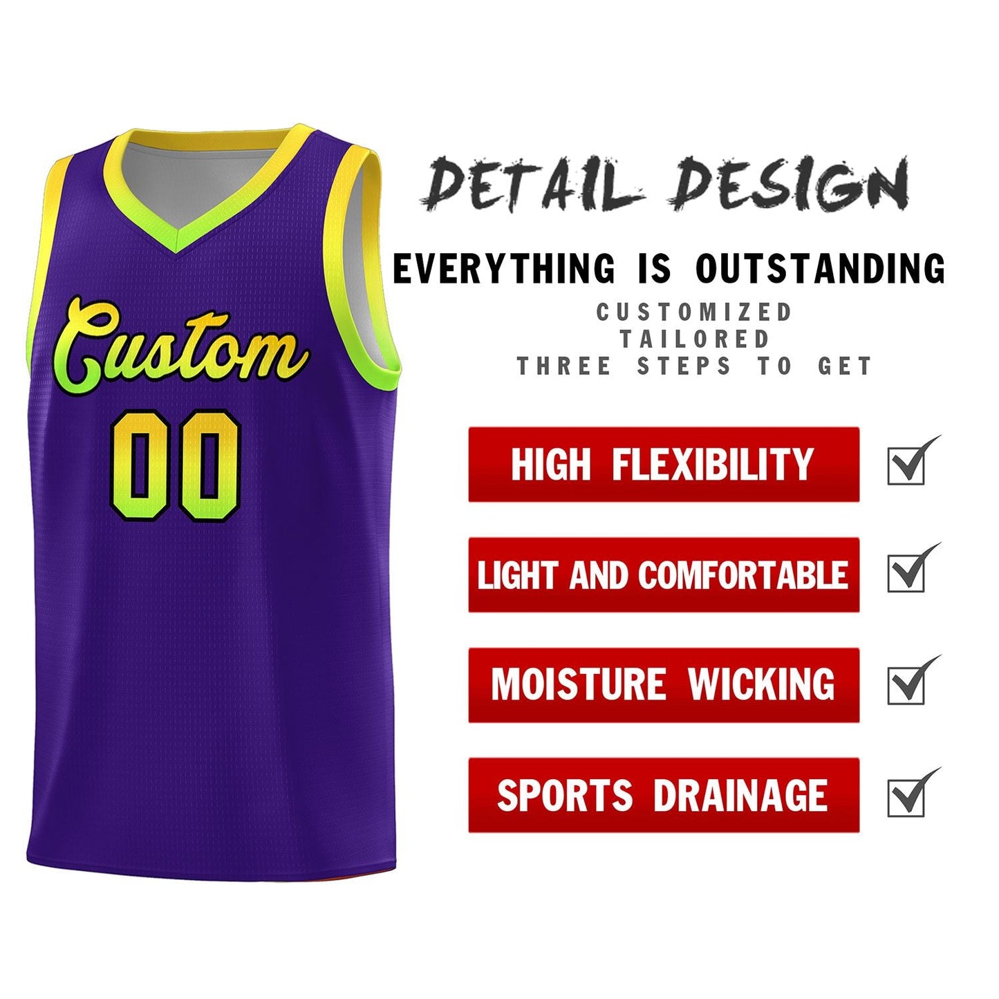 Custom Purple Personalized Gradient Font Sports Uniform Basketball Jersey