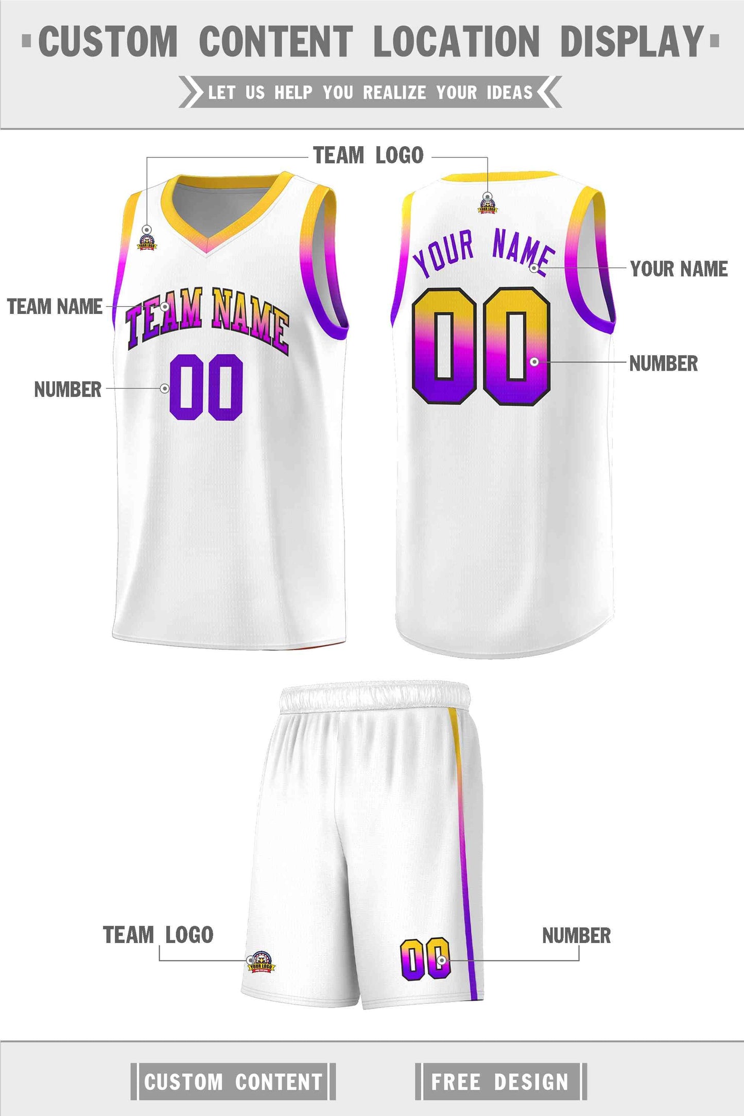 Custom White Personalized Gradient Font Sports Uniform Basketball Jersey