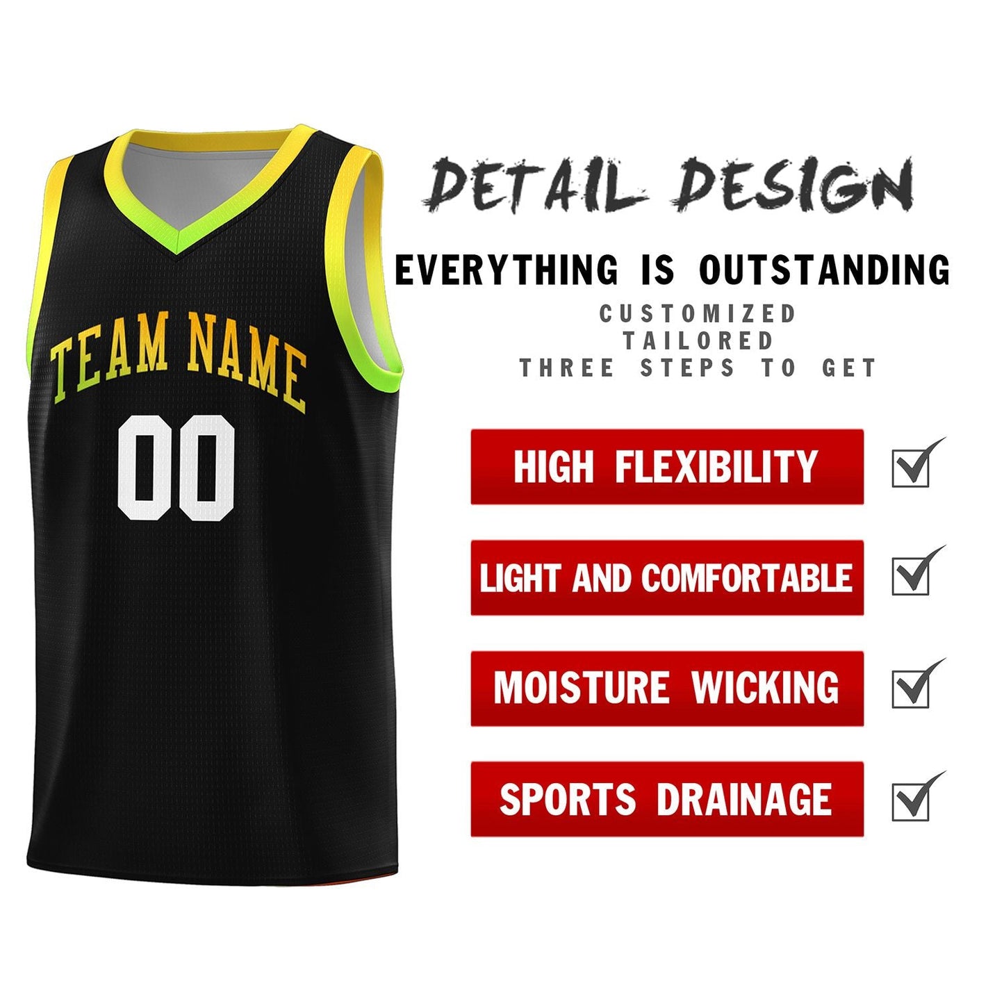 Custom Black Personalized Gradient Font Sports Uniform Basketball Jersey