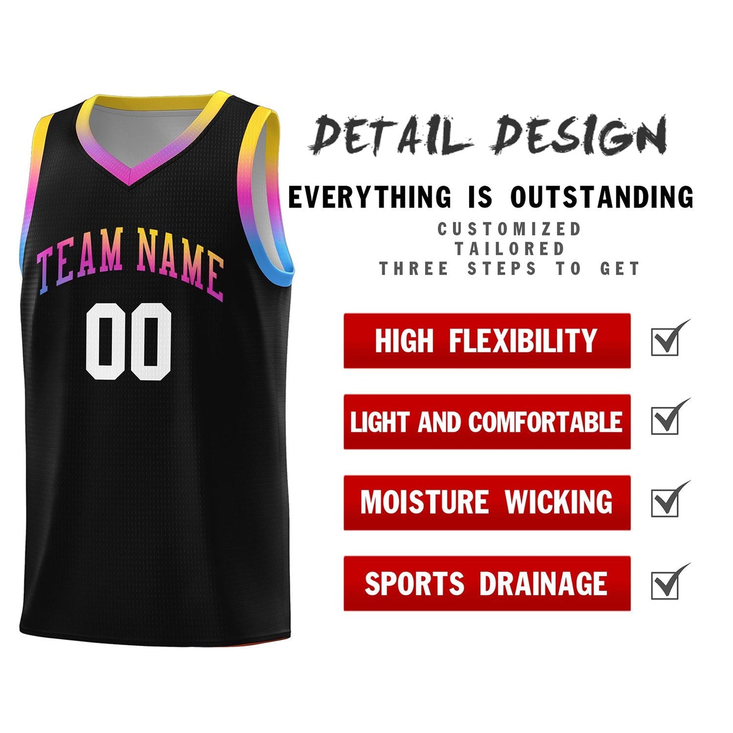 Custom Black Personalized Gradient Font Sports Uniform Basketball Jersey