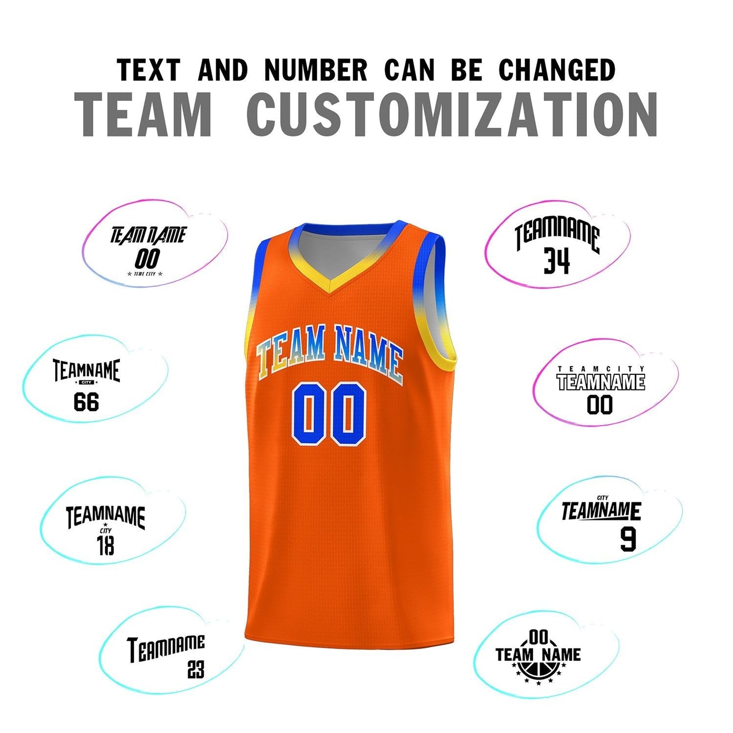 Custom Orange Personalized Gradient Font Sports Uniform Basketball Jersey