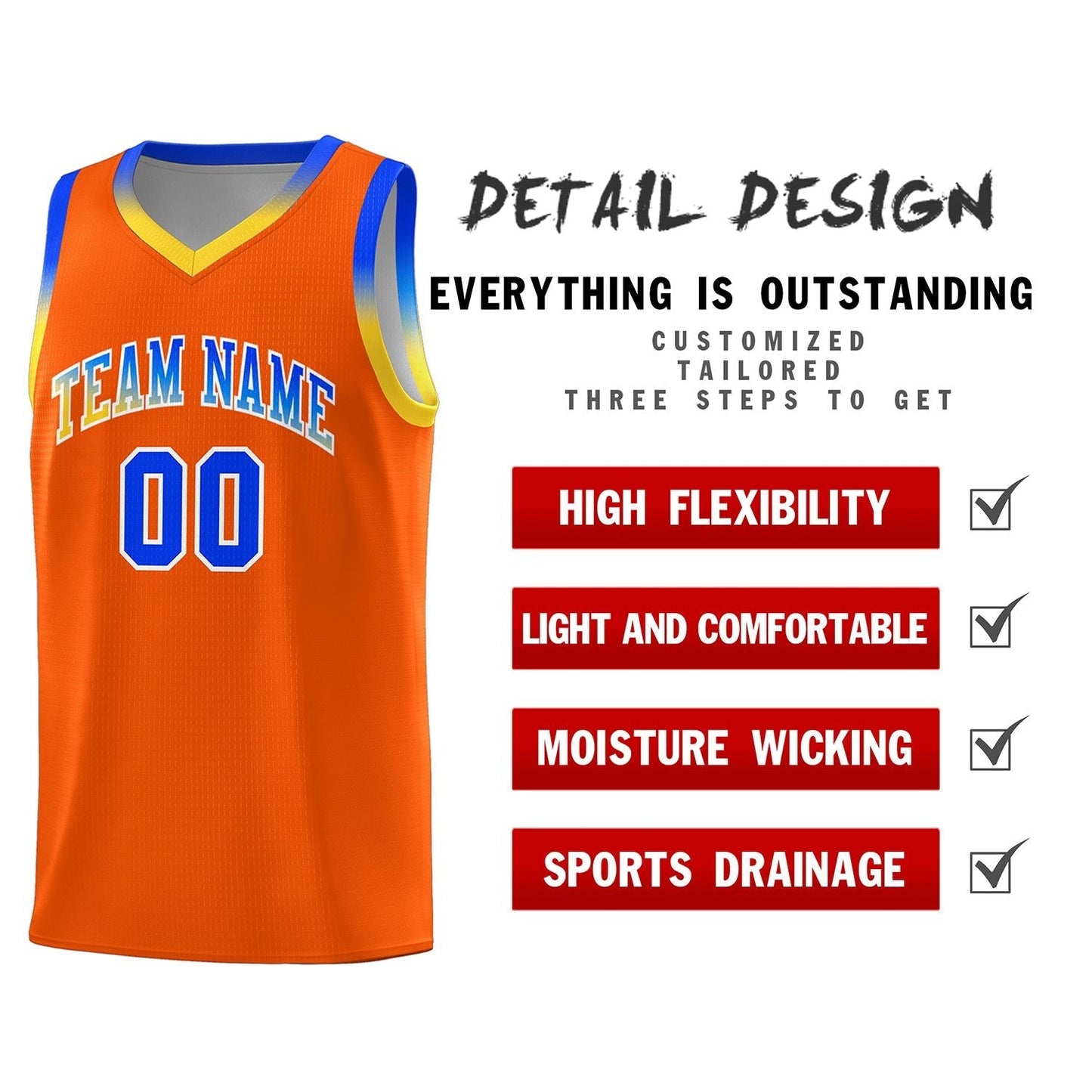 Custom Orange Personalized Gradient Font Sports Uniform Basketball Jersey