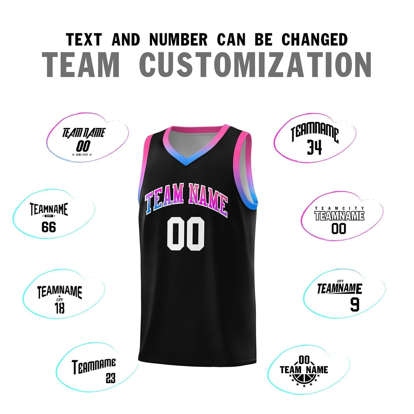 Custom Black Personalized Gradient Font Sports Uniform Basketball Jersey