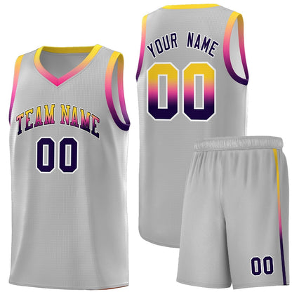 Custom Gray Personalized Gradient Font Sports Uniform Basketball Jersey