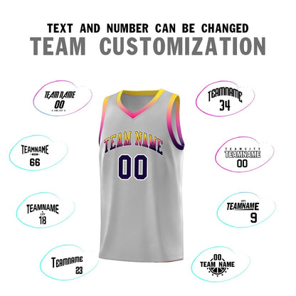 Custom Gray Personalized Gradient Font Sports Uniform Basketball Jersey