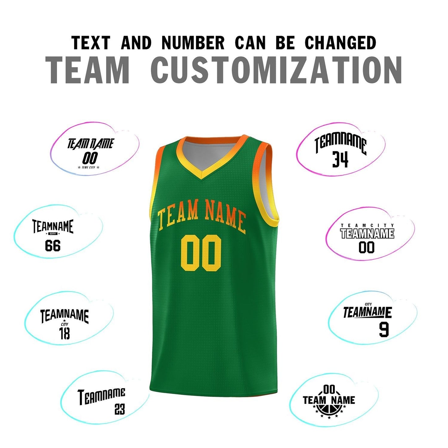 Custom Kelly Green Personalized Gradient Font Sports Uniform Basketball Jersey