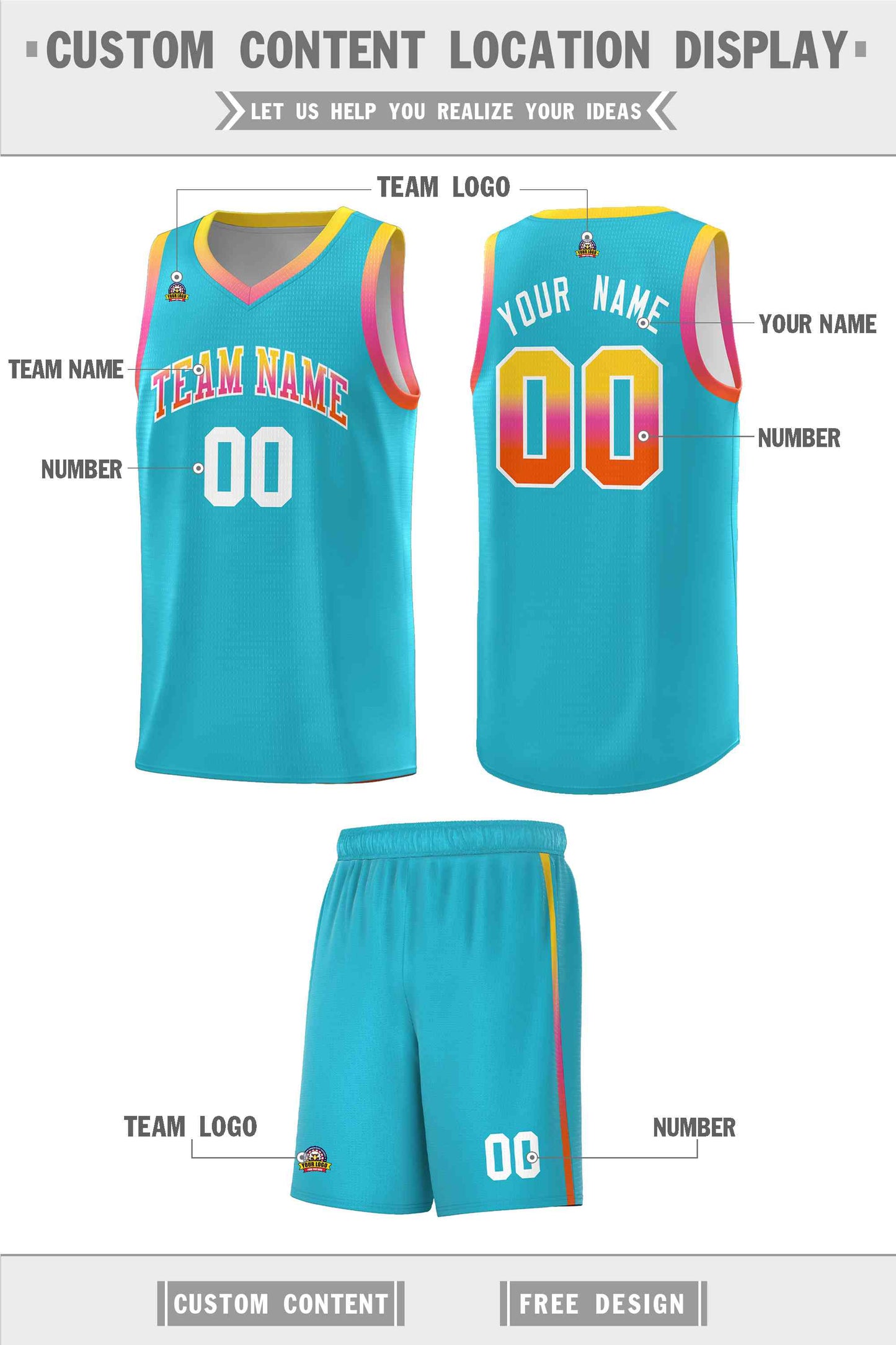 Custom Sky Blue Personalized Gradient Font Sports Uniform Basketball Jersey