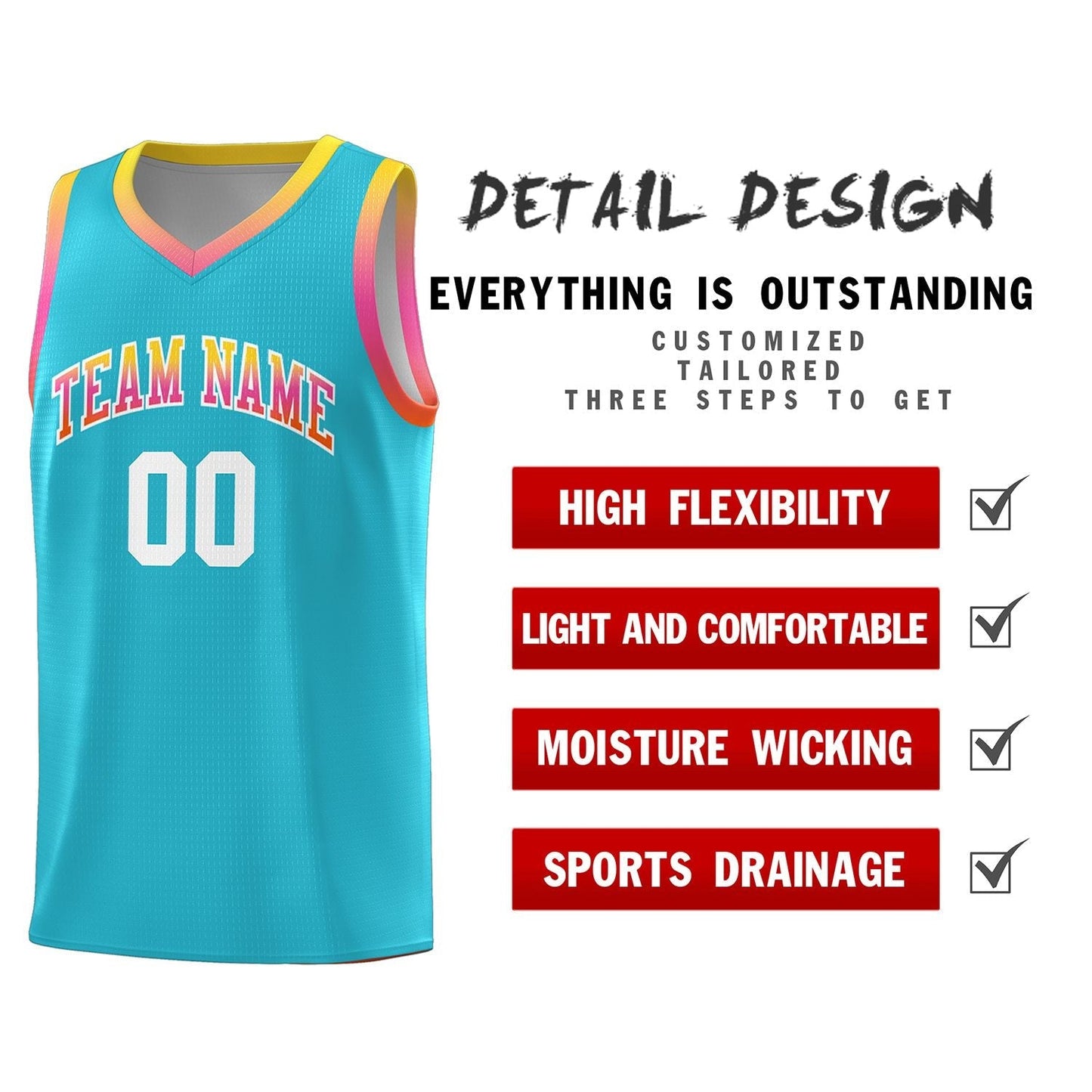 Custom Sky Blue Personalized Gradient Font Sports Uniform Basketball Jersey