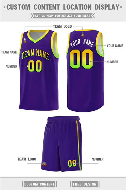 Custom Purple Personalized Gradient Font Sports Uniform Basketball Jersey