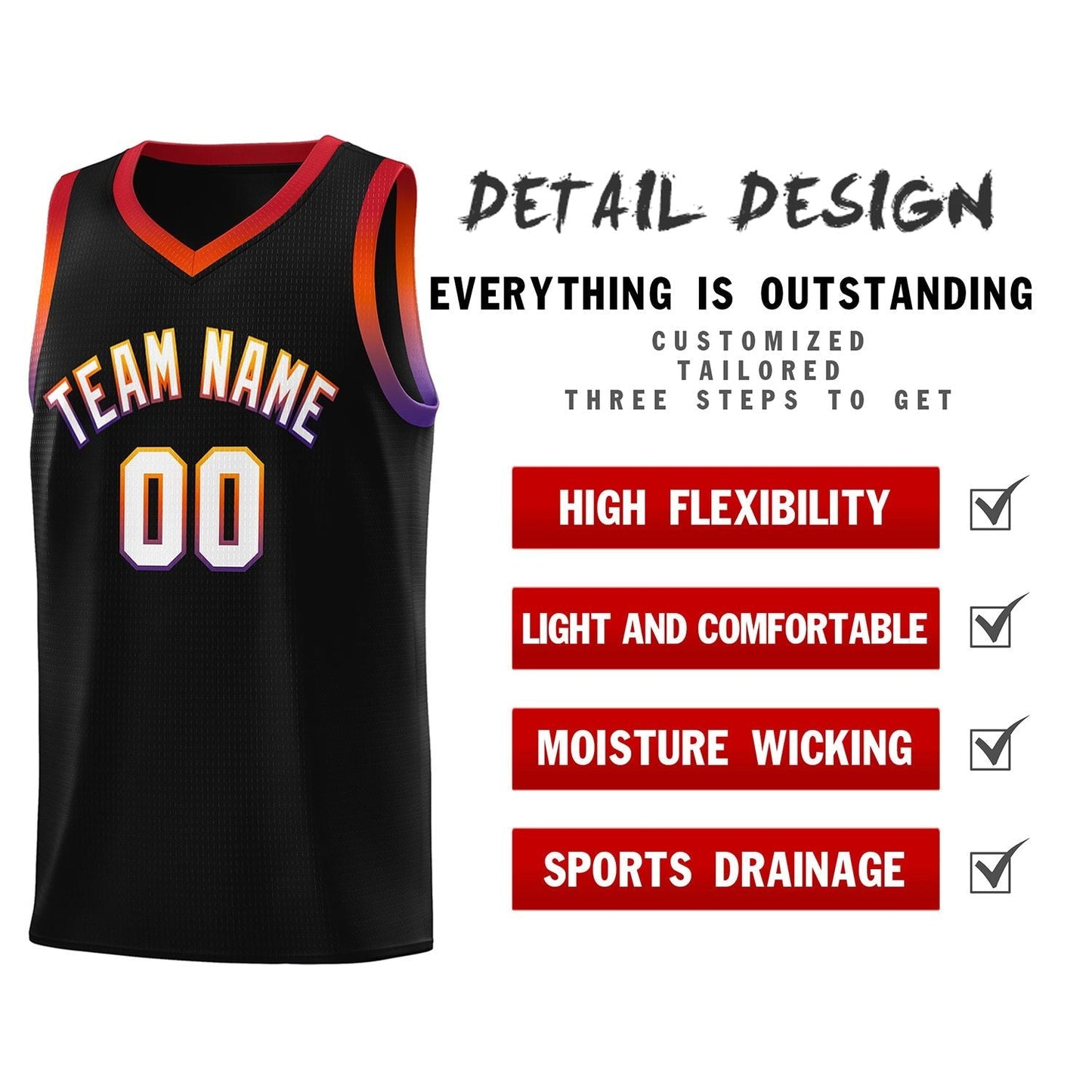 Custom Black Personalized Gradient Font Sports Uniform Basketball Jersey