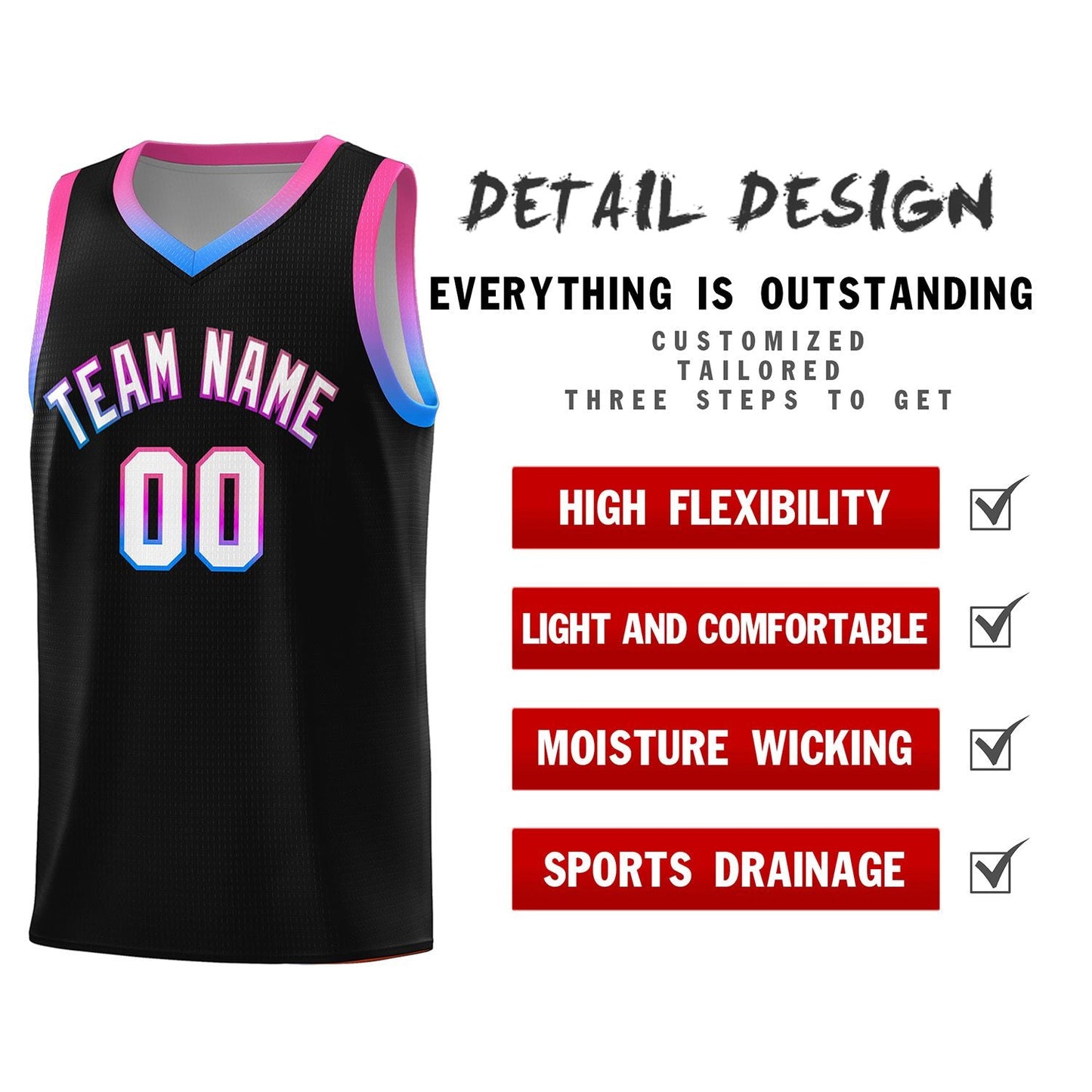 Custom Black Personalized Gradient Font Sports Uniform Basketball Jersey