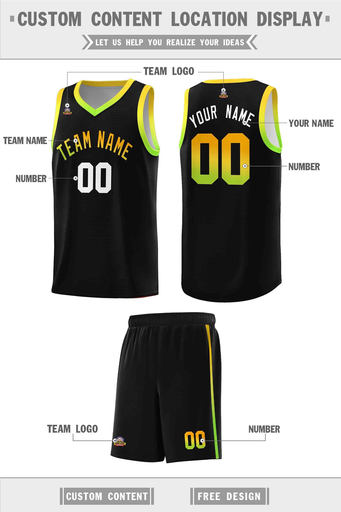 Custom Black Personalized Gradient Font Sports Uniform Basketball Jersey