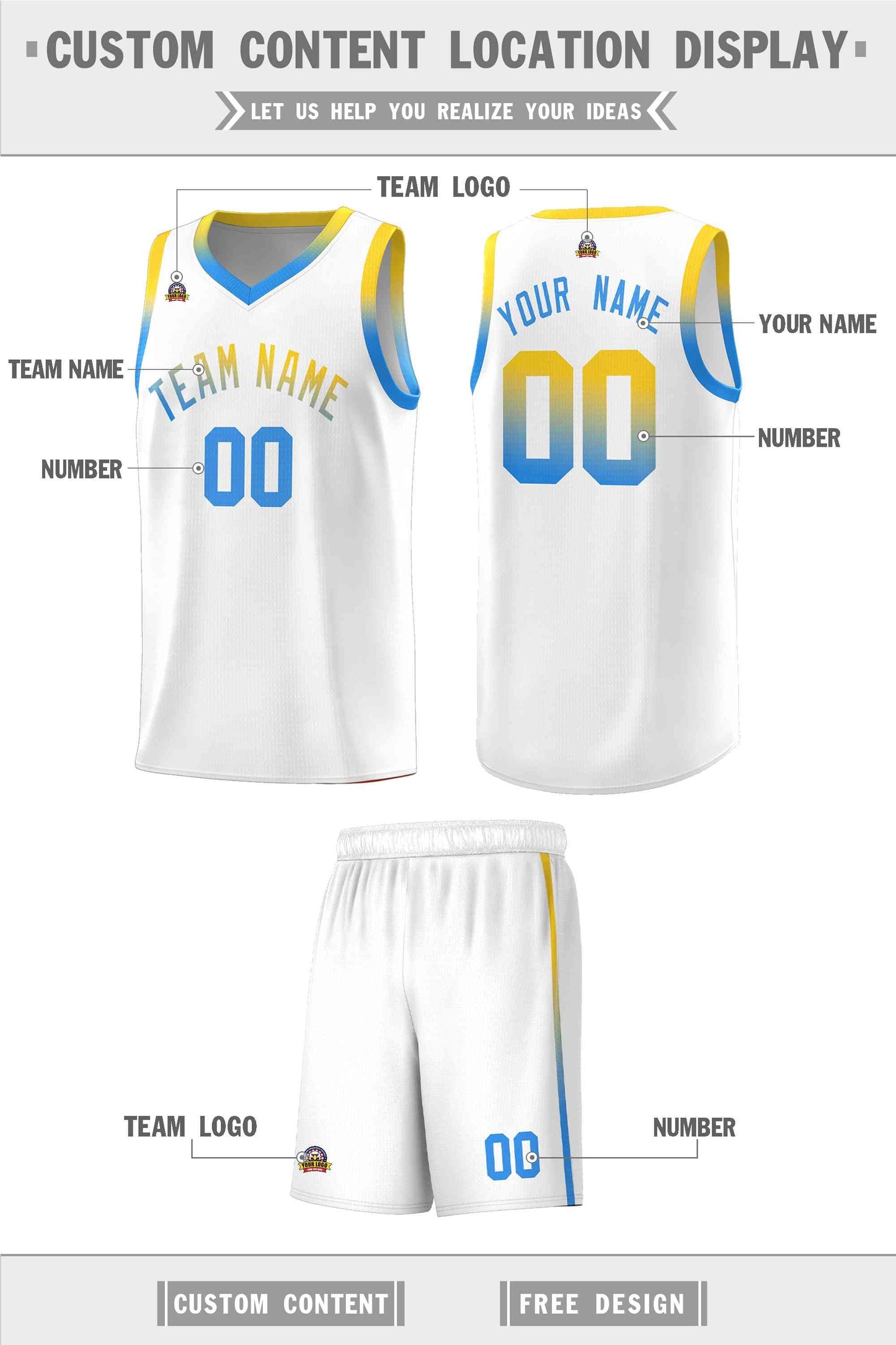 Custom White Personalized Gradient Font Sports Uniform Basketball Jersey