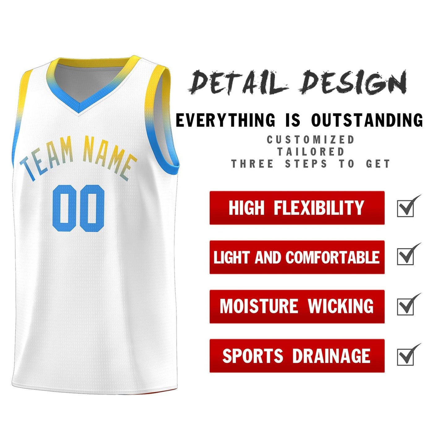 Custom White Personalized Gradient Font Sports Uniform Basketball Jersey