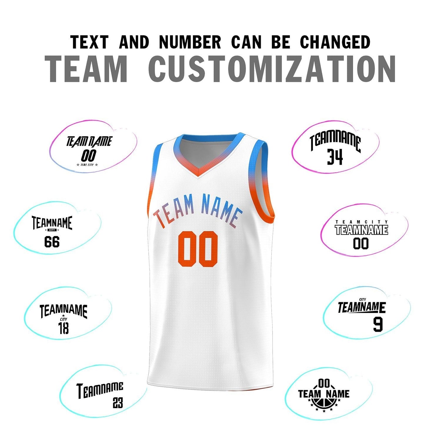 Custom White Personalized Gradient Font Sports Uniform Basketball Jersey