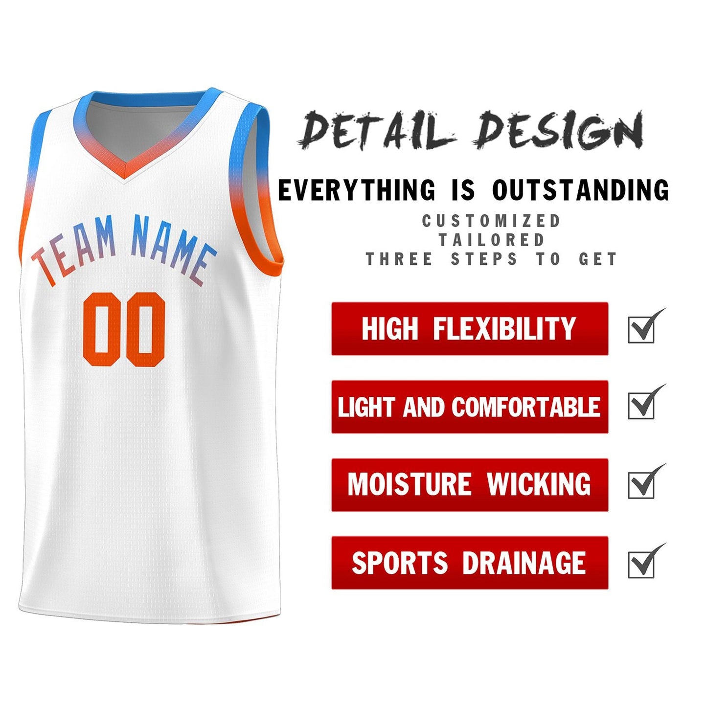 Custom White Personalized Gradient Font Sports Uniform Basketball Jersey