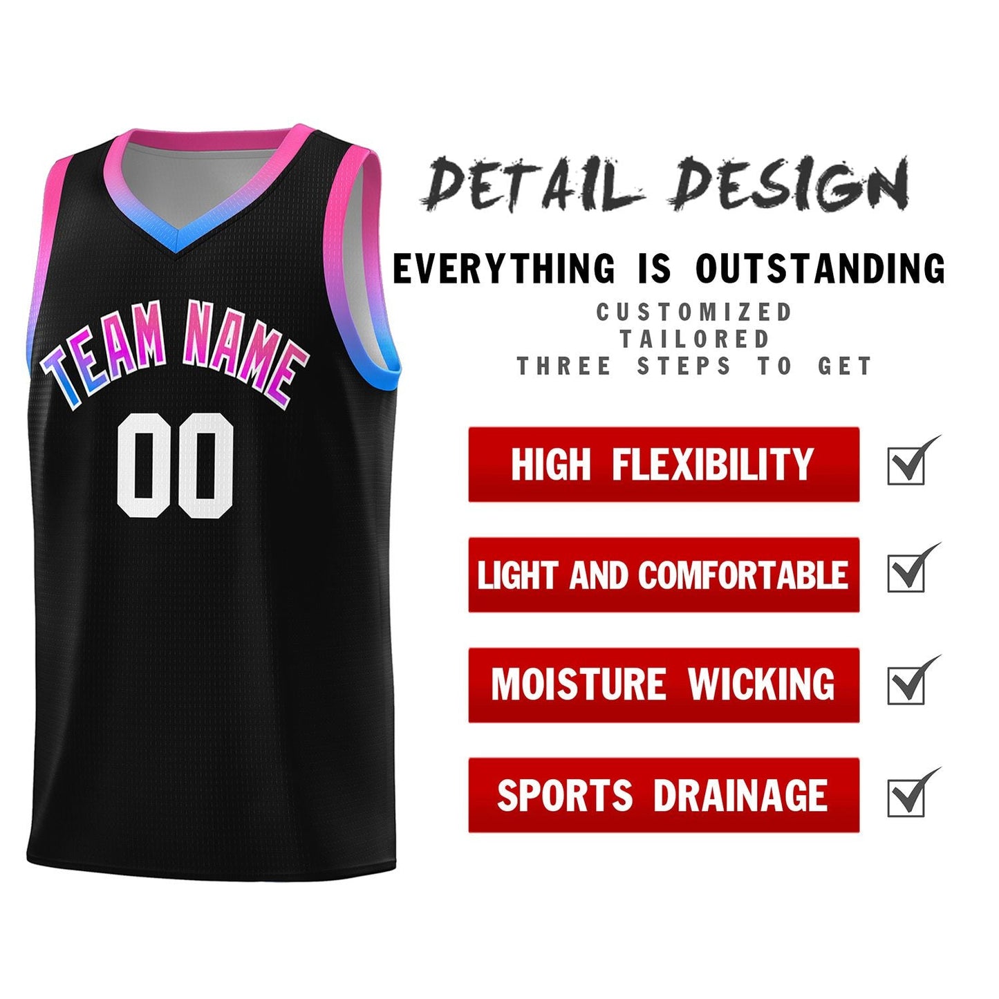 Custom Black Personalized Gradient Font Sports Uniform Basketball Jersey