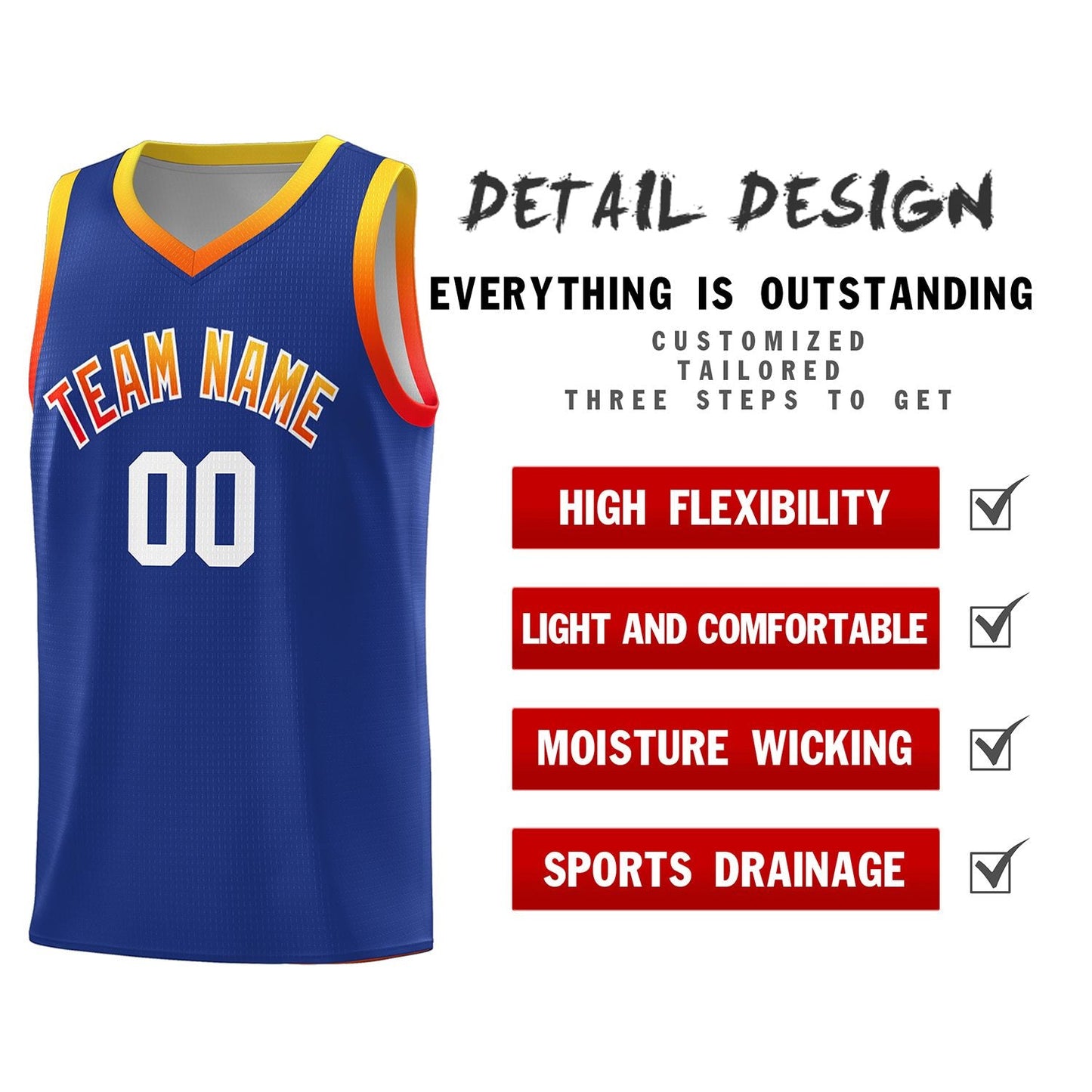 Custom Royal Personalized Gradient Font Sports Uniform Basketball Jersey