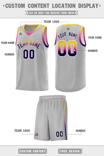 Custom Gray Personalized Gradient Font Sports Uniform Basketball Jersey