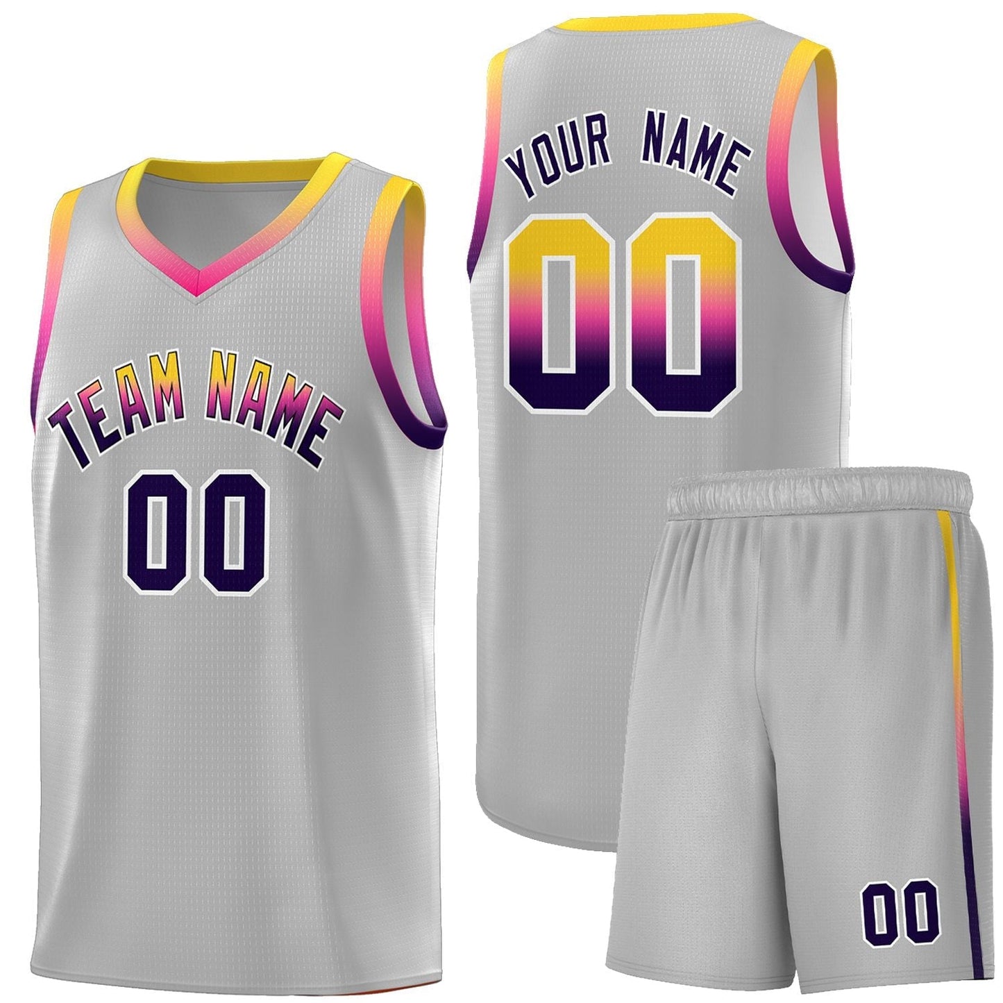 Custom Gray Personalized Gradient Font Sports Uniform Basketball Jersey