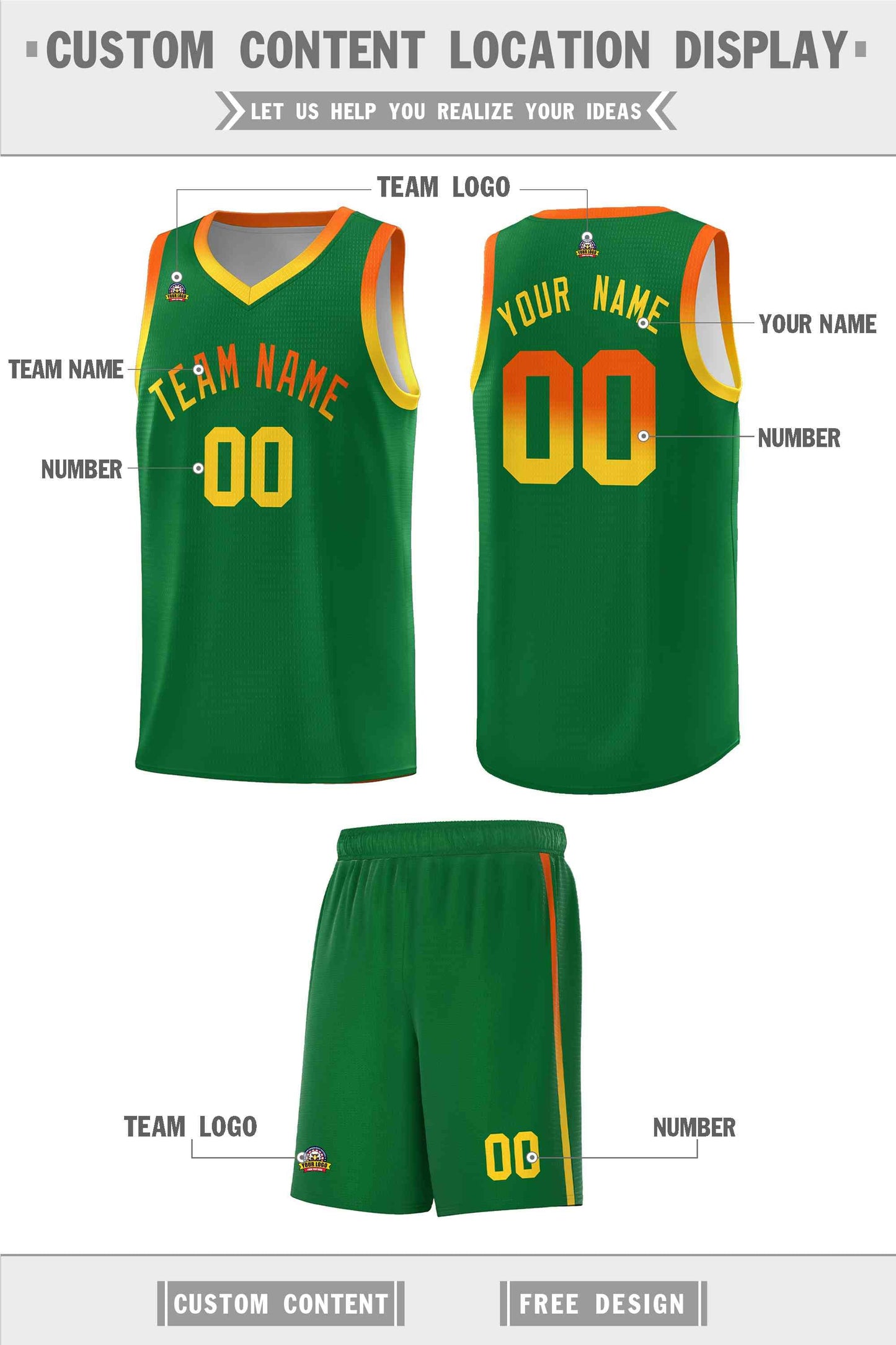 Custom Kelly Green Personalized Gradient Font Sports Uniform Basketball Jersey