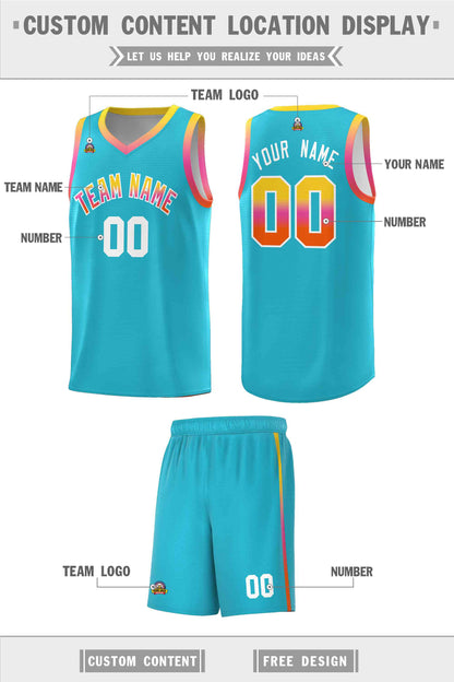 Custom Sky Blue Personalized Gradient Font Sports Uniform Basketball Jersey