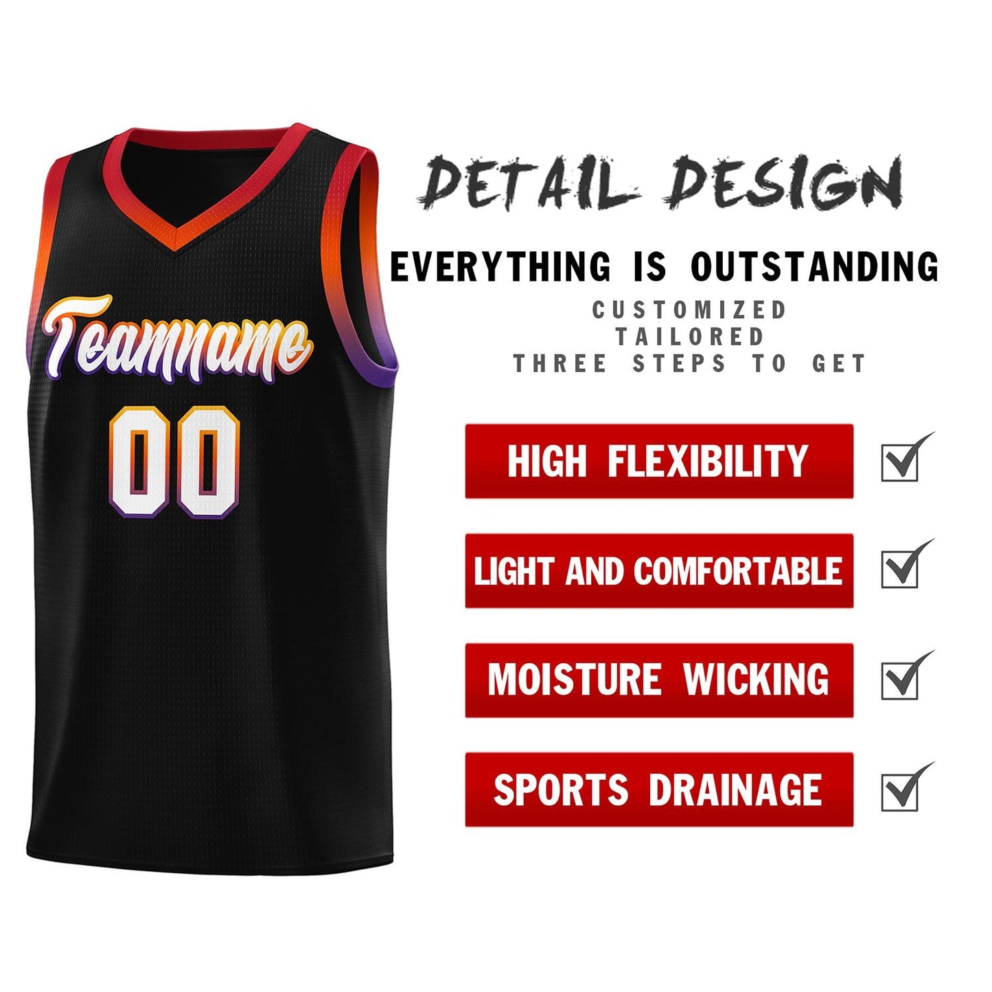 Custom Black Personalized Gradient Font Sports Uniform Basketball Jersey