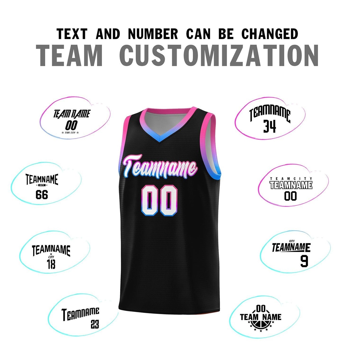 Custom Black Personalized Gradient Font Sports Uniform Basketball Jersey