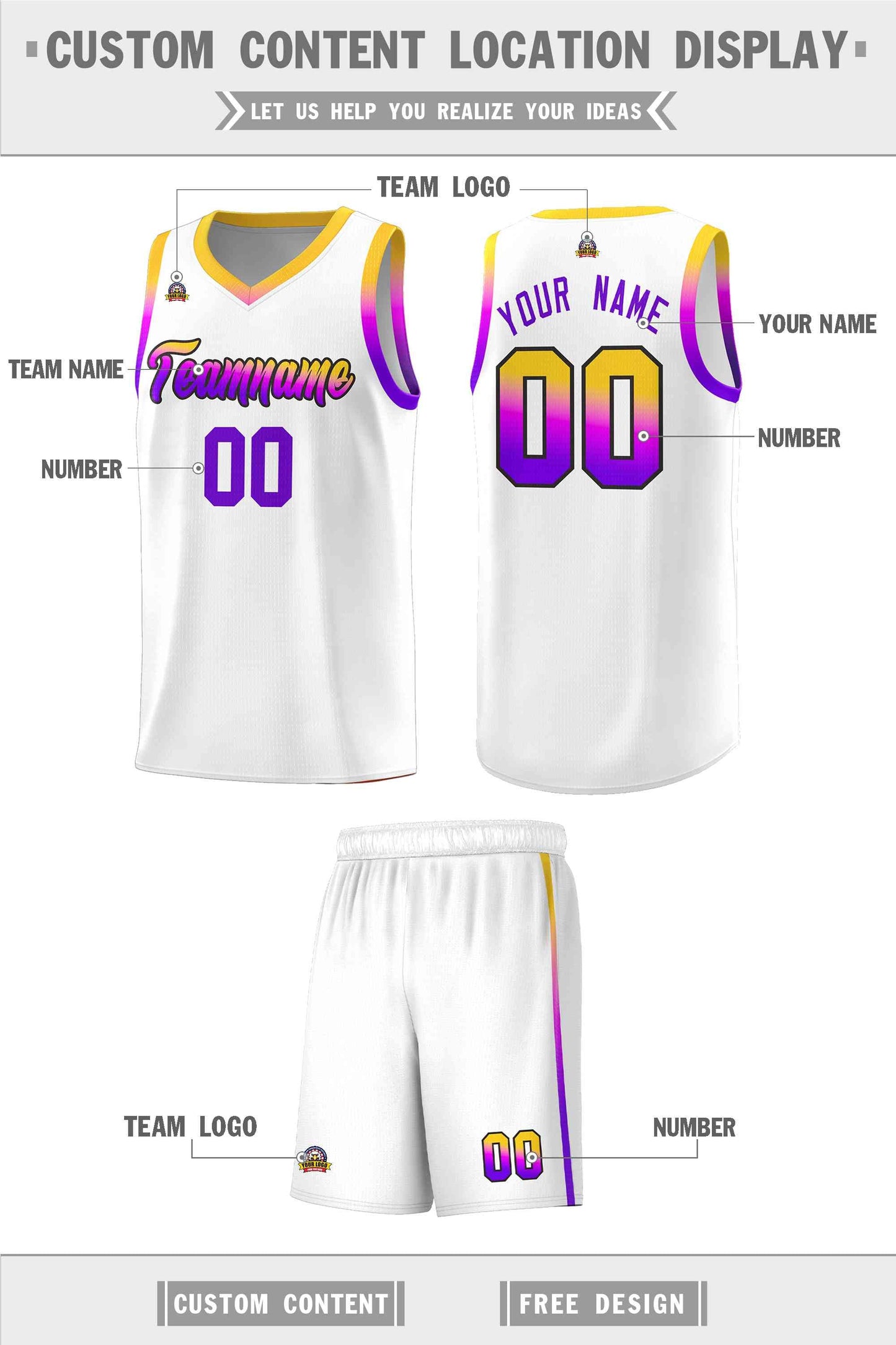 Custom White Personalized Gradient Font Sports Uniform Basketball Jersey