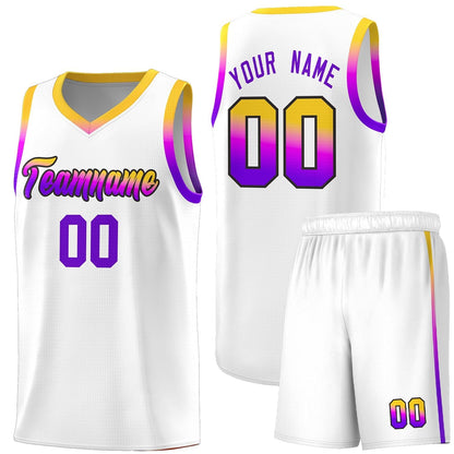 Custom White Personalized Gradient Font Sports Uniform Basketball Jersey