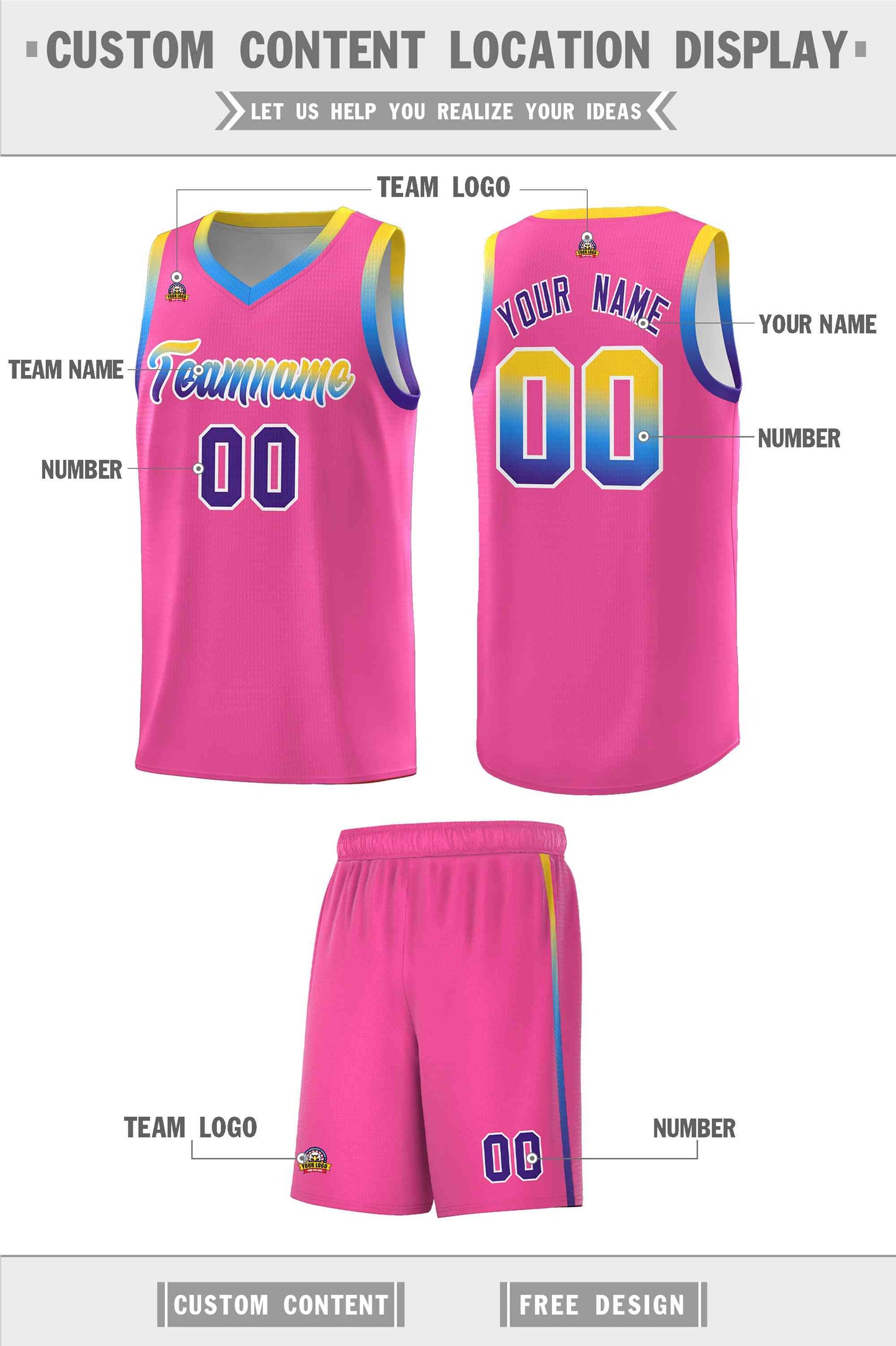 Custom Pink Personalized Gradient Font Sports Uniform Basketball Jersey