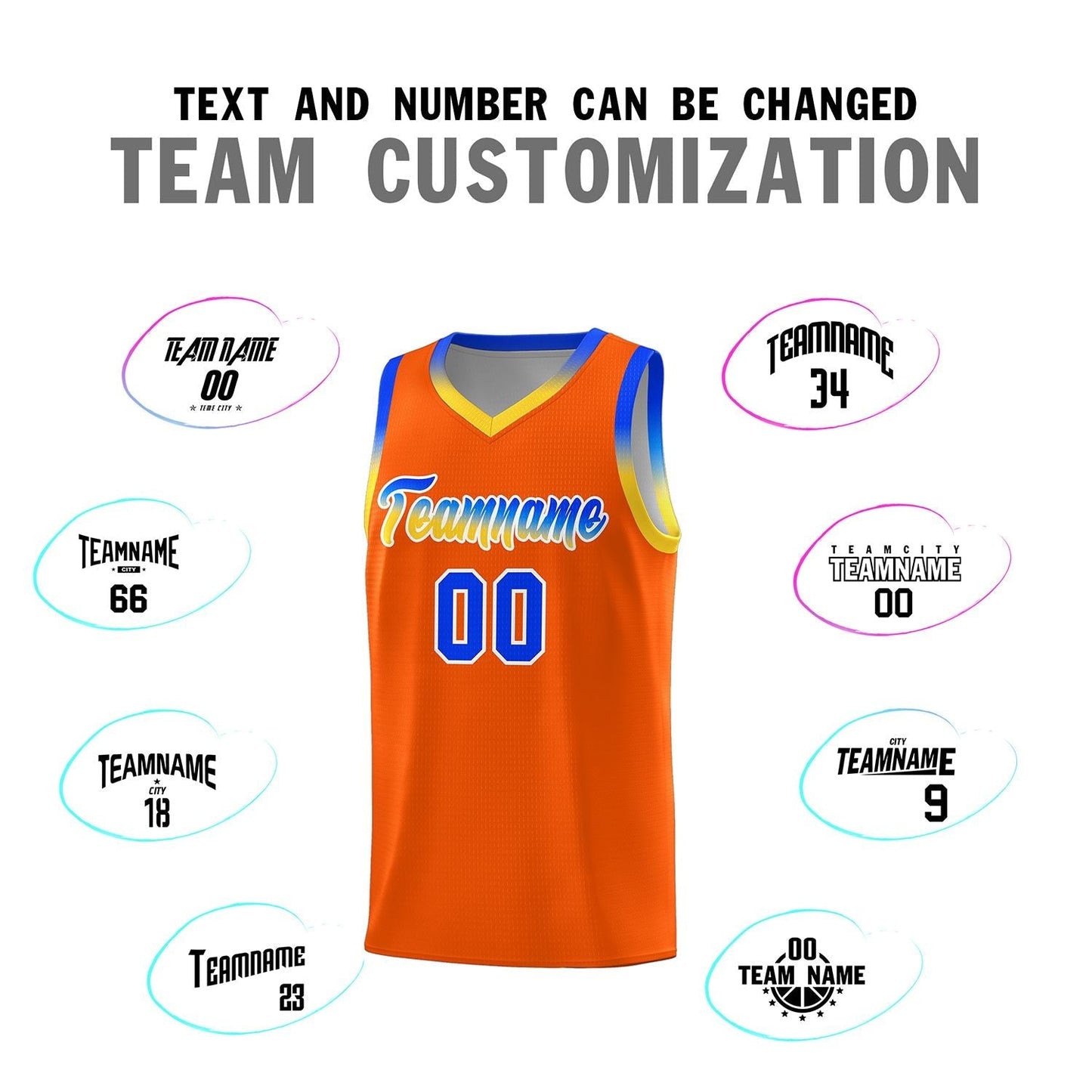 Custom Orange Personalized Gradient Font Sports Uniform Basketball Jersey