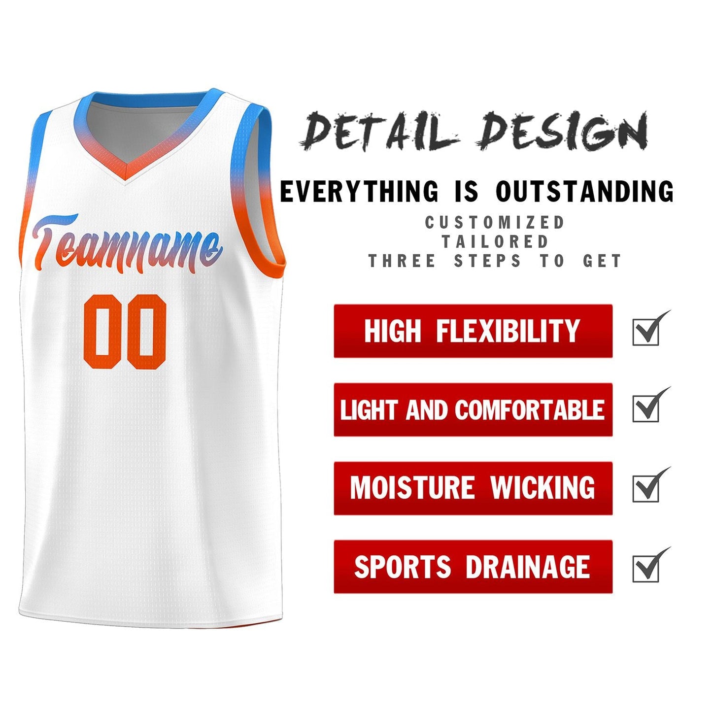 Custom White Personalized Gradient Font Sports Uniform Basketball Jersey