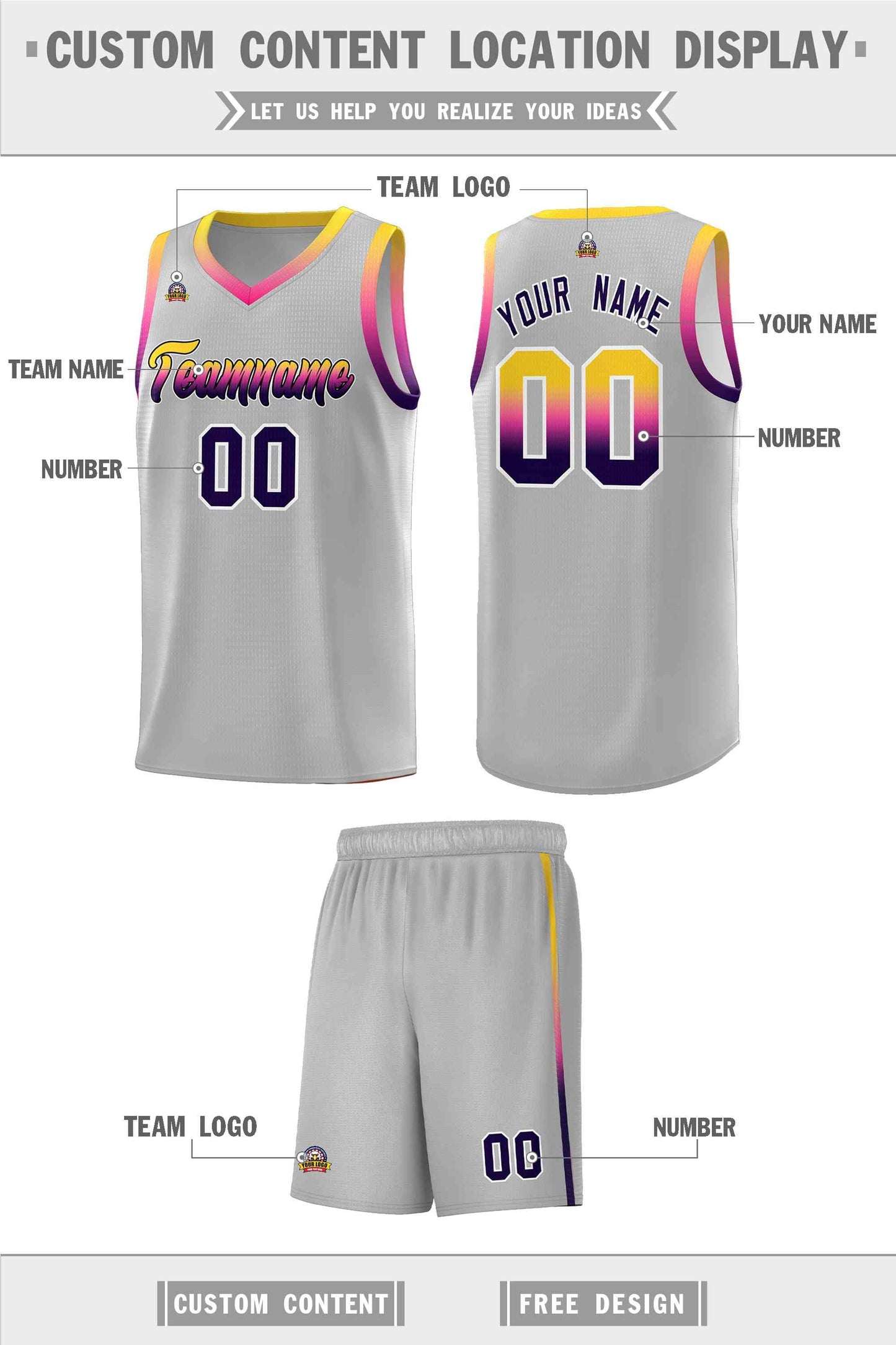 Custom Gray Personalized Gradient Font Sports Uniform Basketball Jersey