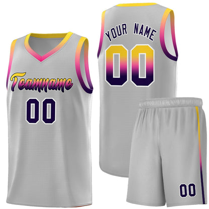 Custom Gray Personalized Gradient Font Sports Uniform Basketball Jersey