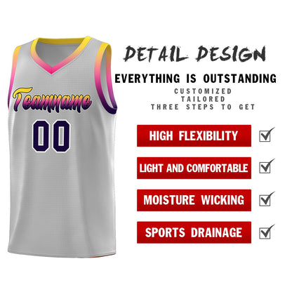 Custom Gray Personalized Gradient Font Sports Uniform Basketball Jersey