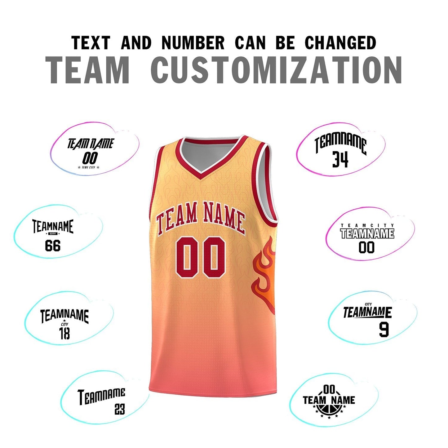 Custom Yellow Orange-Red Flame Gradient Fashion Sports Uniform Basketball Jersey