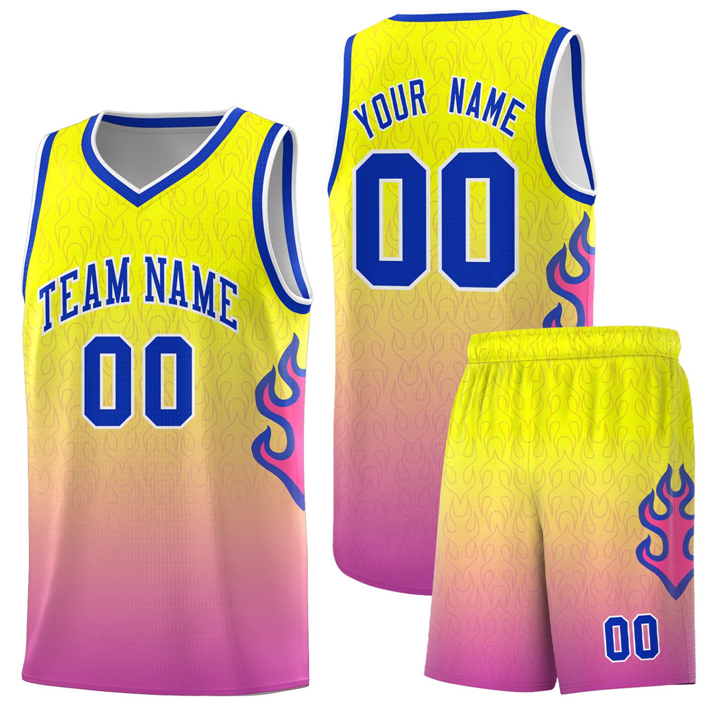 Custom Orange Pink-Royal Flame Gradient Fashion Sports Uniform Basketball Jersey