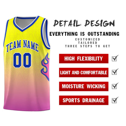 Custom Orange Pink-Royal Flame Gradient Fashion Sports Uniform Basketball Jersey