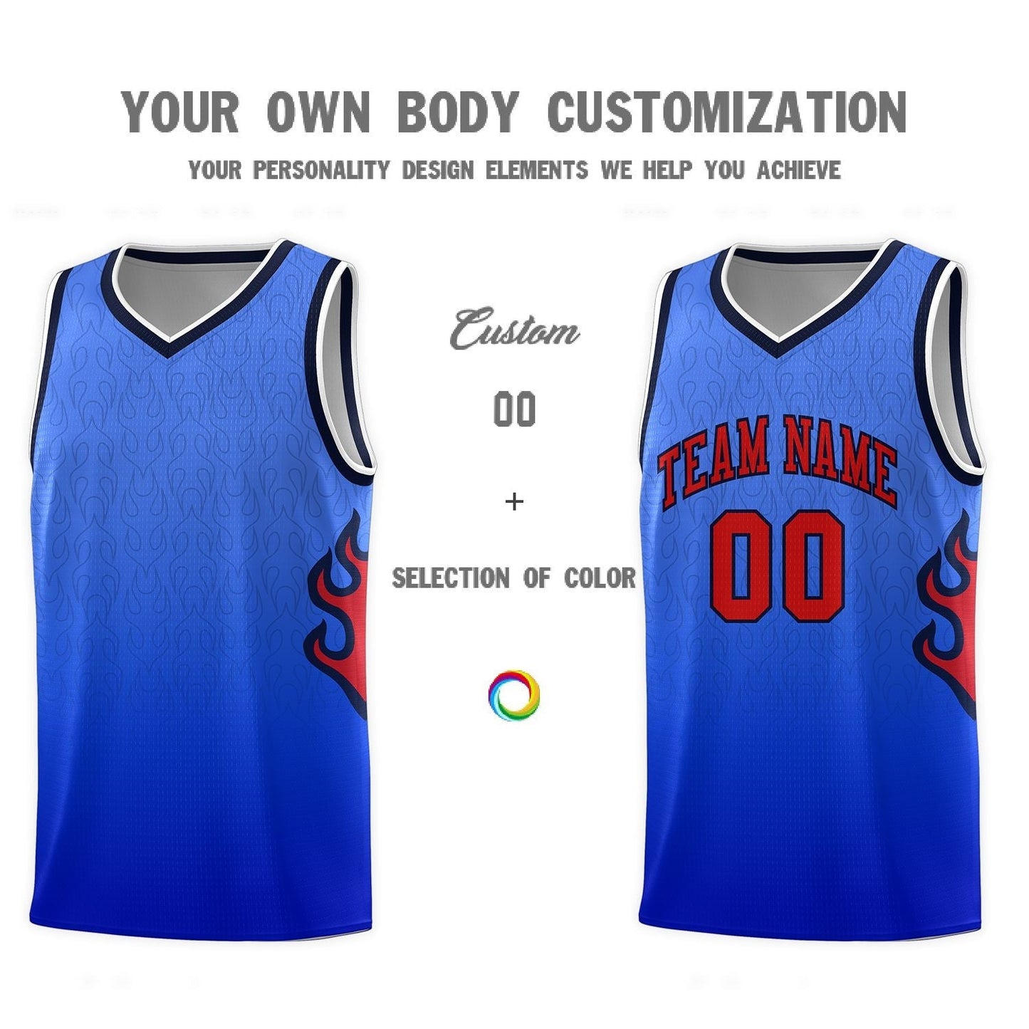 Custom Royal Navy-White Flame Gradient Fashion Sports Uniform Basketball Jersey