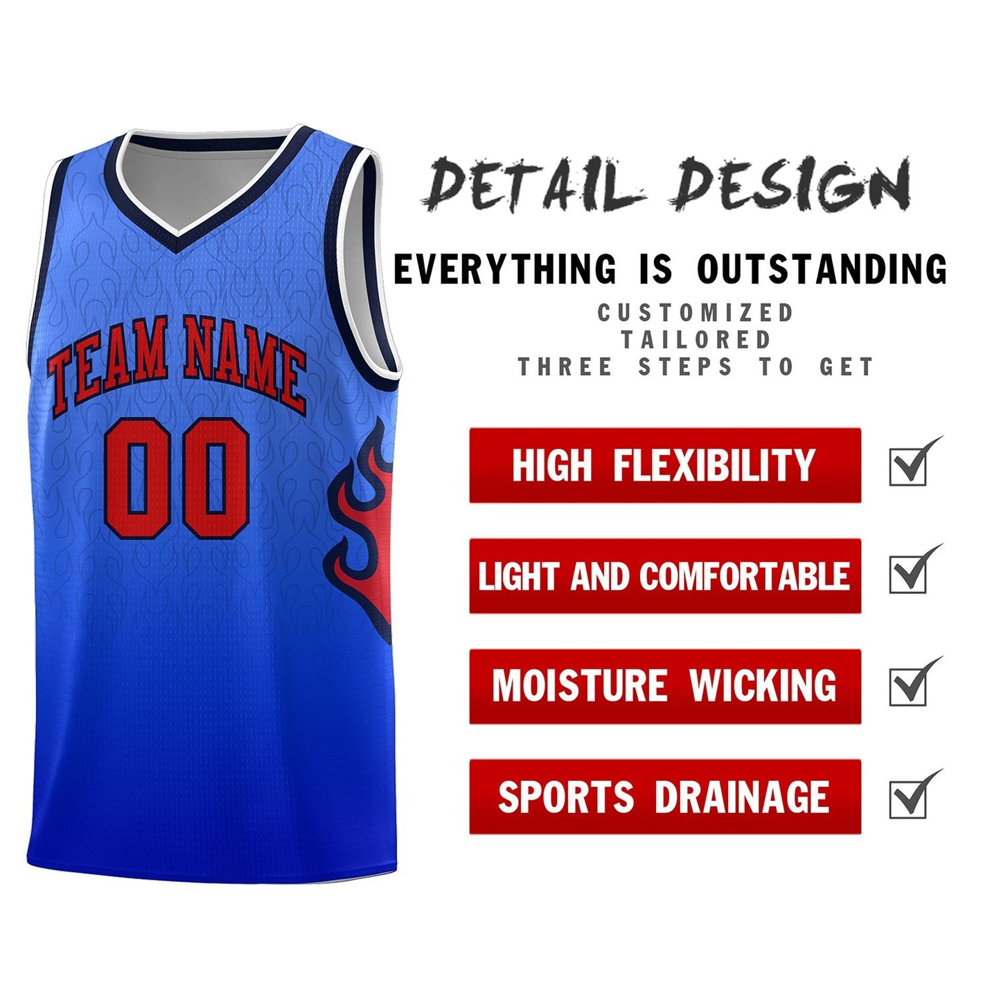 Custom Royal Navy-White Flame Gradient Fashion Sports Uniform Basketball Jersey